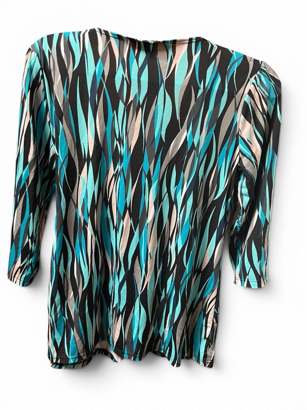 AB Studio V-Neck Turquoise Abstract Print Wrap Top - Women - Picture 3 of 4